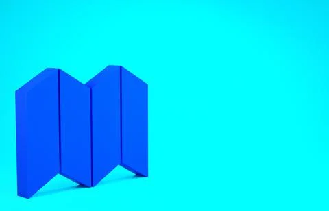 Blue Folded map icon isolated on blue background. Minimalism concept. 3d illu Stock Illustration