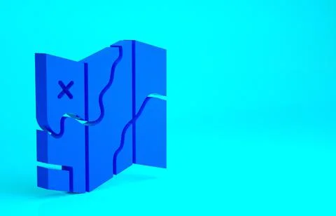 Blue Folded map icon isolated on blue background. Minimalism concept. 3d illu 스톡 일러스트
