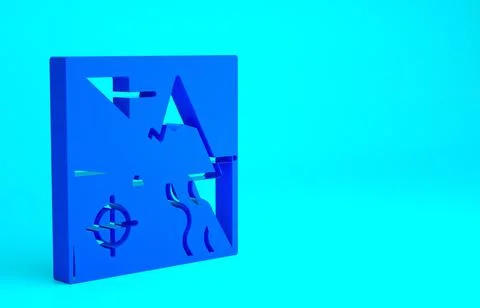 Blue Folded map icon isolated on blue background. Minimalism concept. 3d illu 스톡 일러스트