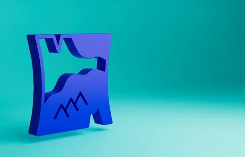 Blue Folded map icon isolated on blue background. Minimalism concept. 3D render 스톡 일러스트