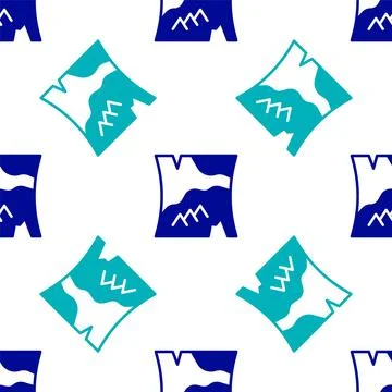 Blue Folded map icon isolated seamless pattern on white background.  Vector Illustrazione stock