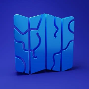 Blue Folded map icon isolated on blue background. Minimalism concept. 3D re.. 스톡 일러스트
