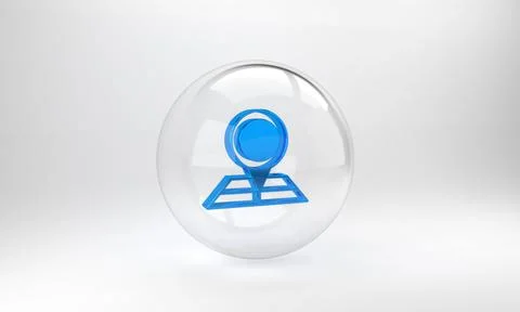 Blue Folded map with location marker icon isolated on grey background. Glass  イラスト素材