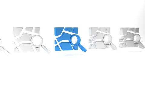 Blue Folded map with location marker icon isolated on white background. Min.. 스톡 일러스트