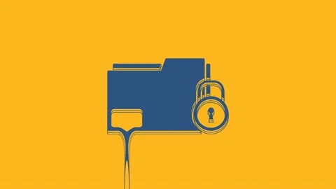 Blue Folder and lock icon isolated on orange background. Closed folder and Video stock 234714479