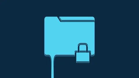 Blue Folder and lock icon isolated on blue background. Closed folder and padlock Video stock 235780018