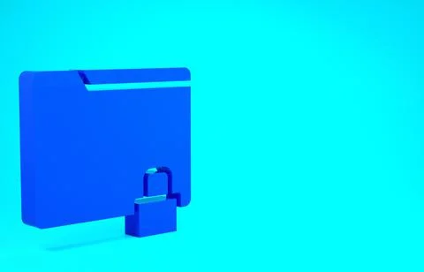 Blue Folder and lock icon isolated on blue background. Closed folder and padl 스톡 일러스트