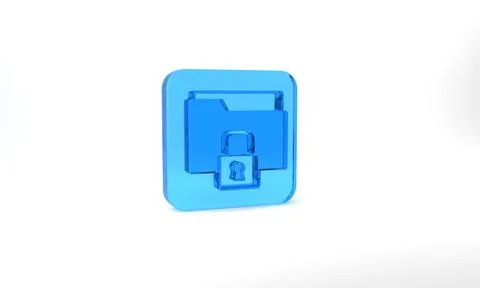 Blue Folder and lock icon isolated on grey background. Closed folder and padlock Stock Illustration