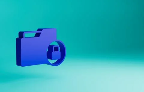 Blue Folder and lock icon isolated on blue background. Closed folder and padlock Stockillustratie