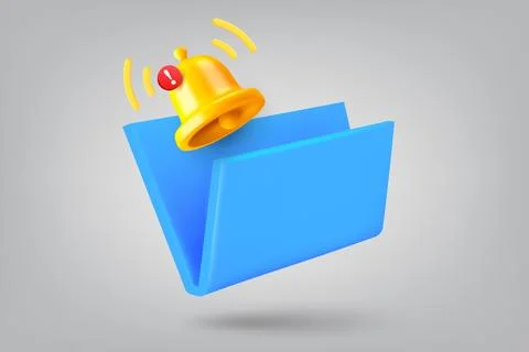 Blue folder and notification bell. 3d vector illustration Illustrazione stock