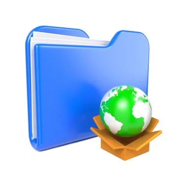 Blue Folder with Green Earth Globe. Stock Illustration