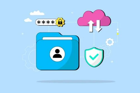 Blue folder holds personal data securely Stock Illustration
