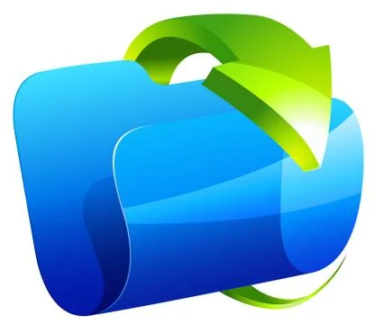 Blue folder icon with green arrow Stock Illustration