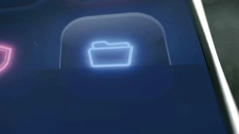 Blue folder icon illuminates on a smartphone interface 写真素材