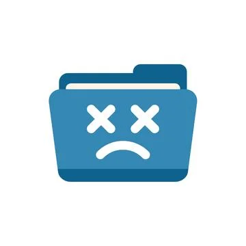 Blue folder icon showing a sad face representing lost data Illustrazione stock