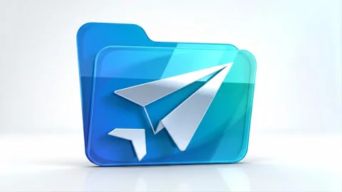 Blue Folder Icon With Silver Paper Airplane For Digital Communication And T.. Stock Footage 327719425