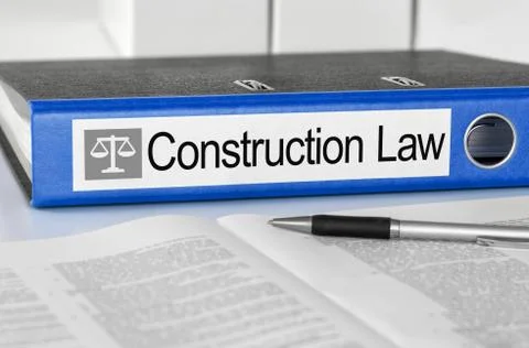 Blue folder with the label Construction Law 库存照片