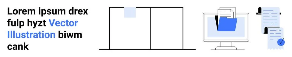 Blue Folder Management Concept with Computer and Documents on Desk Illustrazione stock
