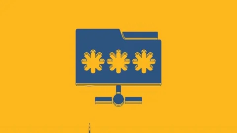 Blue Folder with password notification icon isolated on orange background. Cyber Stock Footage 234014822