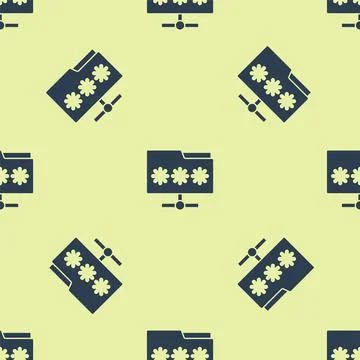 Blue Folder with password notification icon isolated seamless pattern on yellow 库存插图