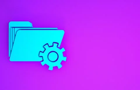 Blue Folder settings with gears icon isolated on purple background. Software  Stock Illustration