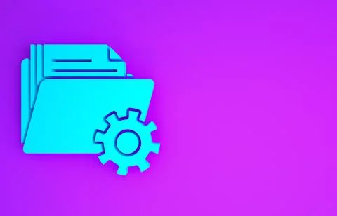 Blue Folder settings with gears icon isolated on purple background. Software  Stock Illustration