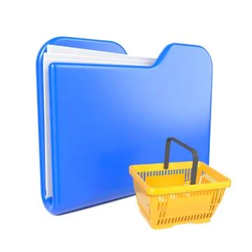 Blue Folder with Shopping Basket. on White. Stockillustratie