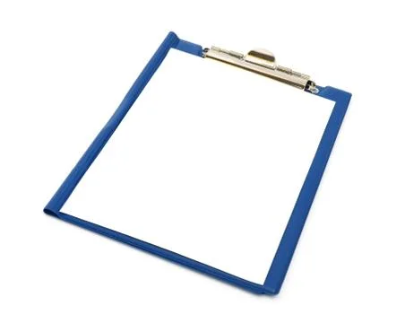 Blue folder with white sheet on it Foto stock