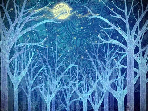 Blue forest and full moon Stock Illustration