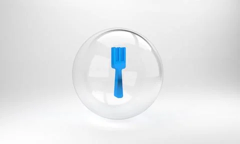Blue Fork icon isolated on grey background. Cutlery symbol. Glass circle butt Illustrazione stock