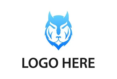 Blue Fox Wolf Head Mascot Logo Design	 Stock Illustration