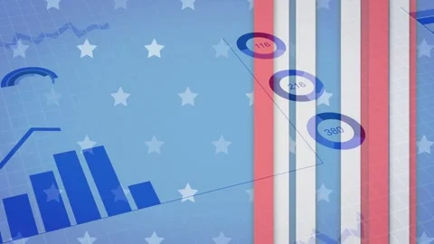 Blue fragments emerging from red white stripe forming patriotic data graphics to Stock Footage 334810951