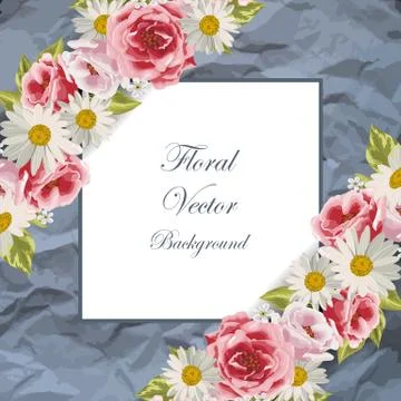 Blue frame with flowers Stock Illustration