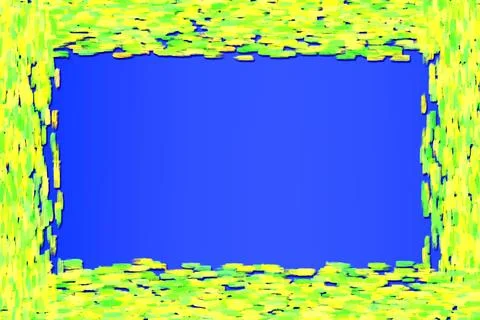 Blue frame with green yellow mottled strokes by sides Stock Illustration