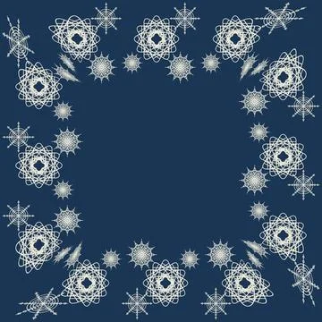 Blue frame with snowflakes winter dark background Stock Illustration