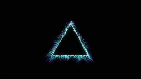 Blue frame triangle emitting particles. Lines of 3d particles and dots. Stock Footage 230260410