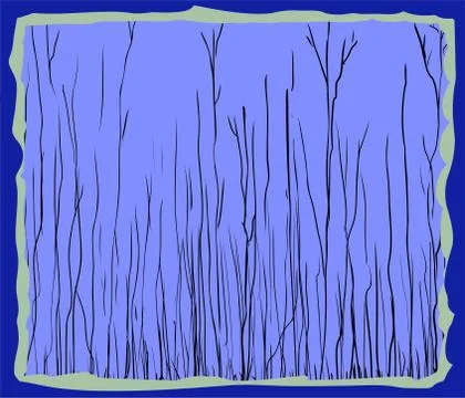 Blue framed illustration of tall thin trees Stock Illustration