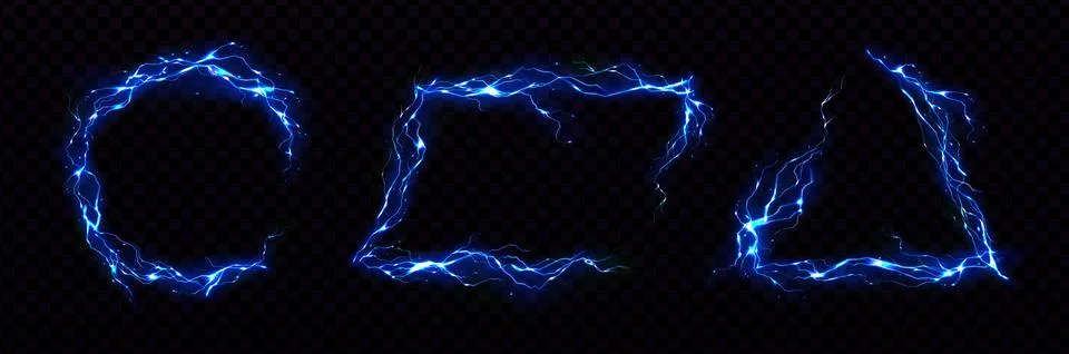 Blue frames made of glowing neon lightning. Illustrazione stock
