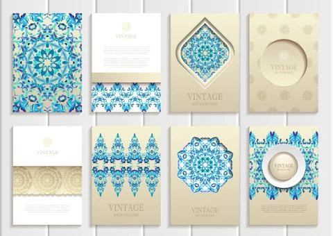 Blue frames, ornaments, patterns and golden backgrounds 스톡 일러스트