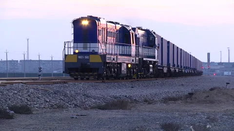 Blue freight train Stock Footage 233192887