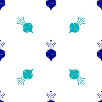 Blue Fresh beet with leaf icon isolated seamless pattern on white background Stock Illustration