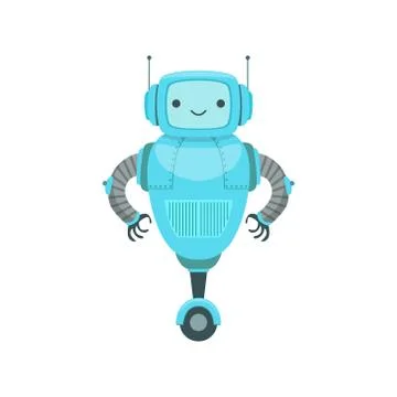 Blue Friendly Android Robot Character With Two Antennas Vector Cartoon Stock Illustration