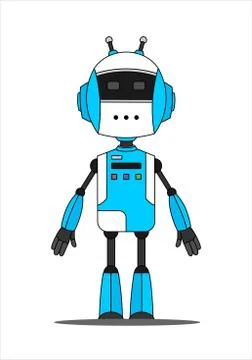 Blue Friendly Android Robot Character With Two Antennas. Stock Illustration