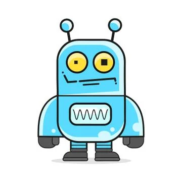 Blue Friendly Android Robot Character With Two Antennas Vector Cartoon Stock Illustration