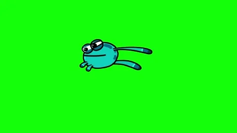 Blue frog cartoon leaping in place outline greenbox isolated Stock Footage 308366793