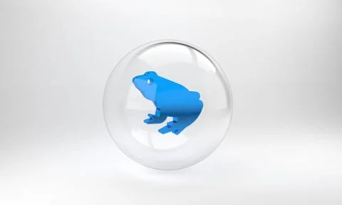 Blue Frog icon isolated on grey background. Animal symbol. Glass circle butto Stock Illustration