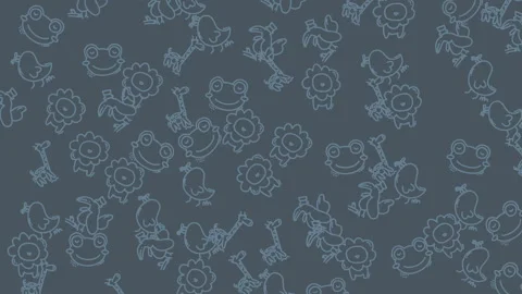 Blue frog, lion, and monkey outlines pattern, great for childrens products, wall Vídeo Stock 333796101