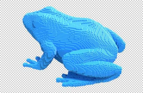 Blue frog statue from plastic blocks on a transparent background. Stock Illustration