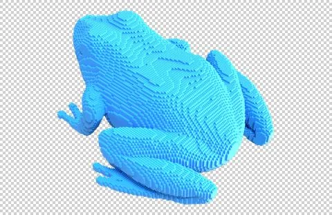 Blue frog statue from plastic blocks on a transparent background. Stock Illustration