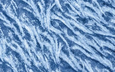 Blue frost pattern on a window glass in the winter. Abstract winter backgroun Stock Illustration